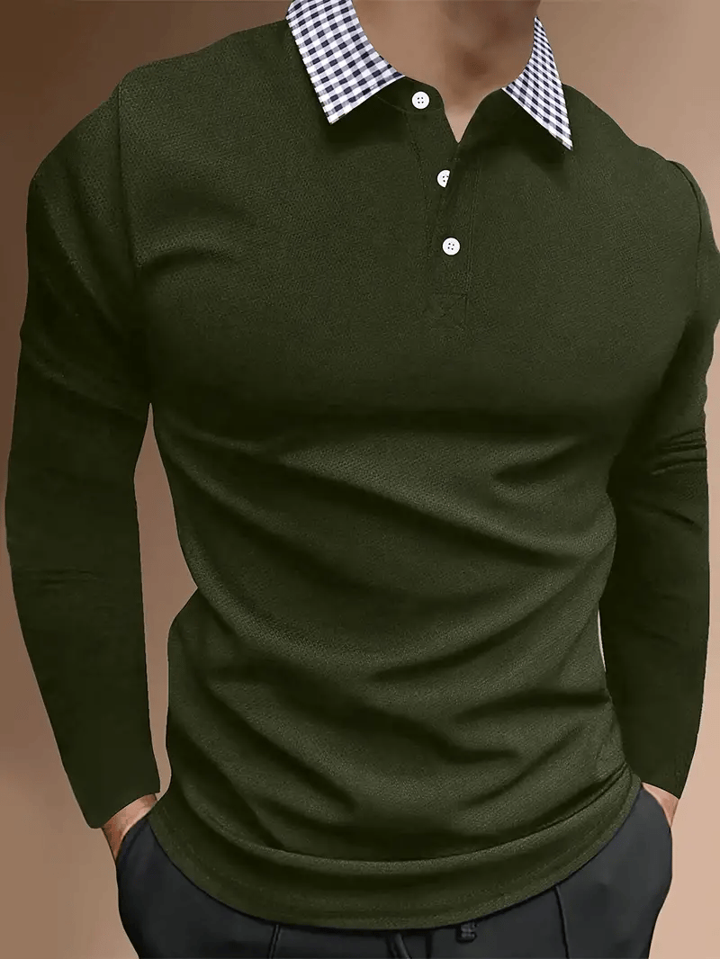 Men's Business Casual Striped Long-Sleeved Polo Shirt