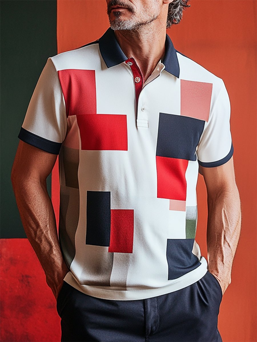 Men's Business Bauhaus Button-Down Short Sleeve Polo Shirt
