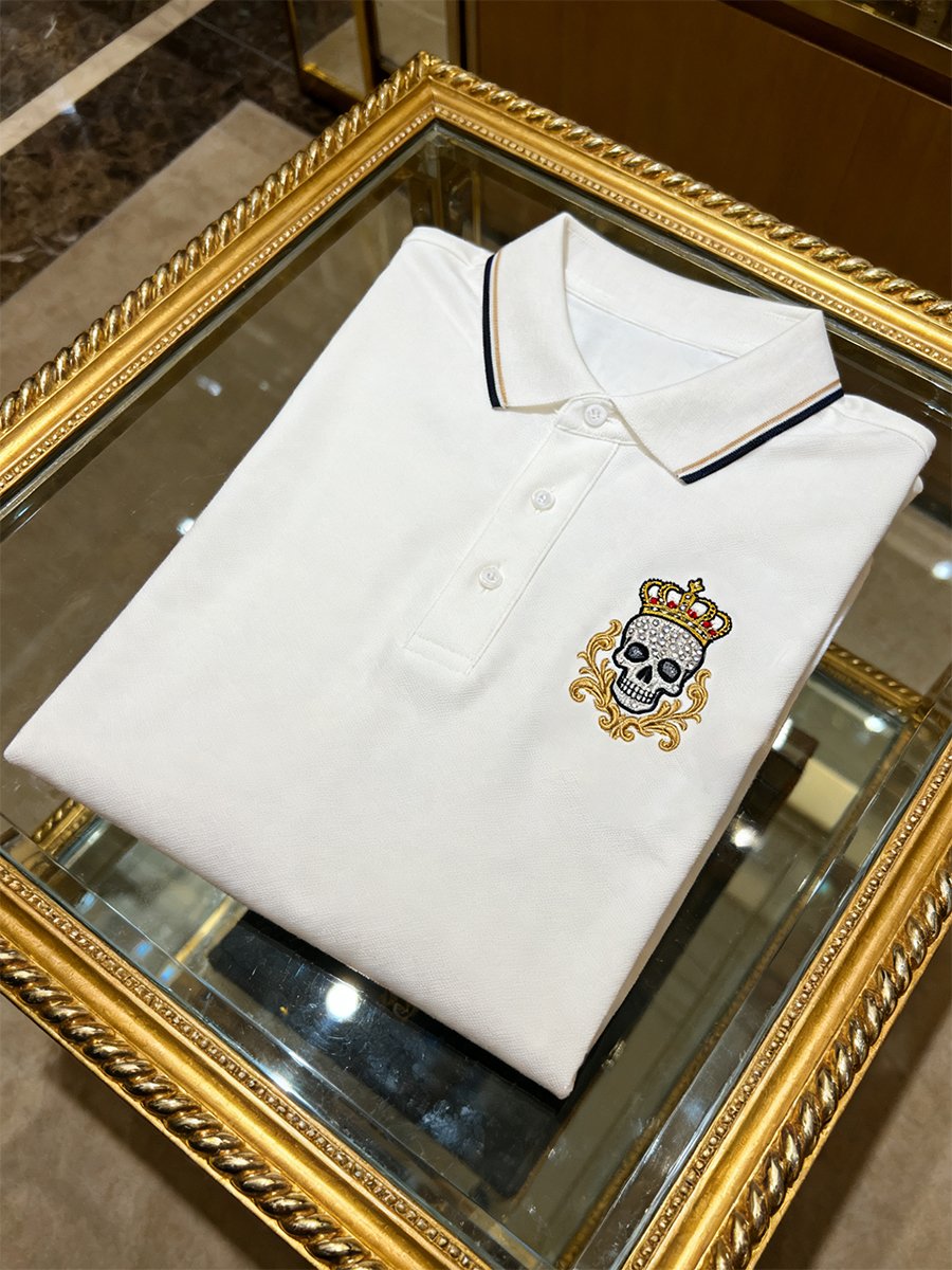 Men's Vintage Business Skull Long Sleeve Polo Shirt