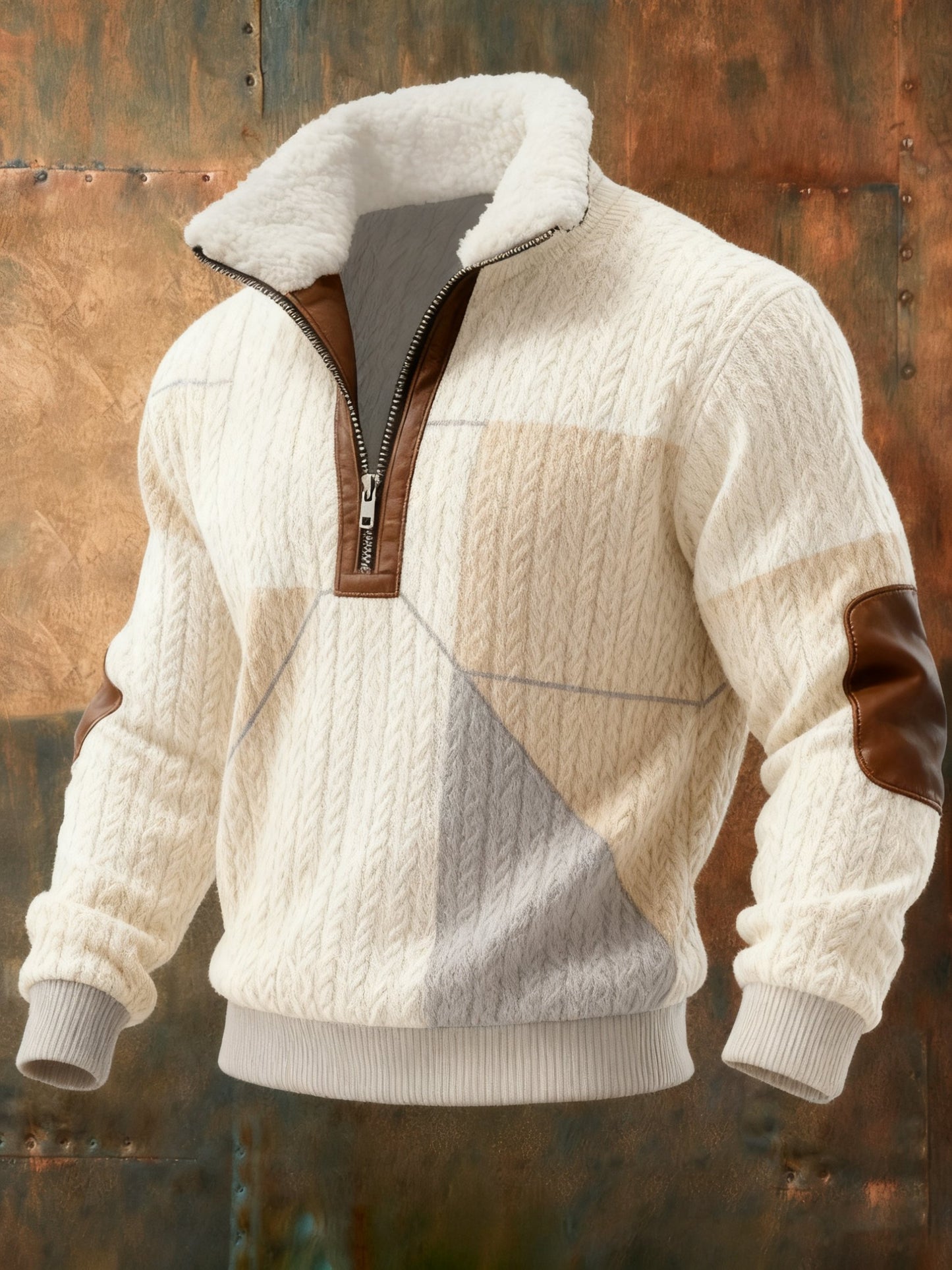 Men's Cable Textured Print Casual Sweatshirt