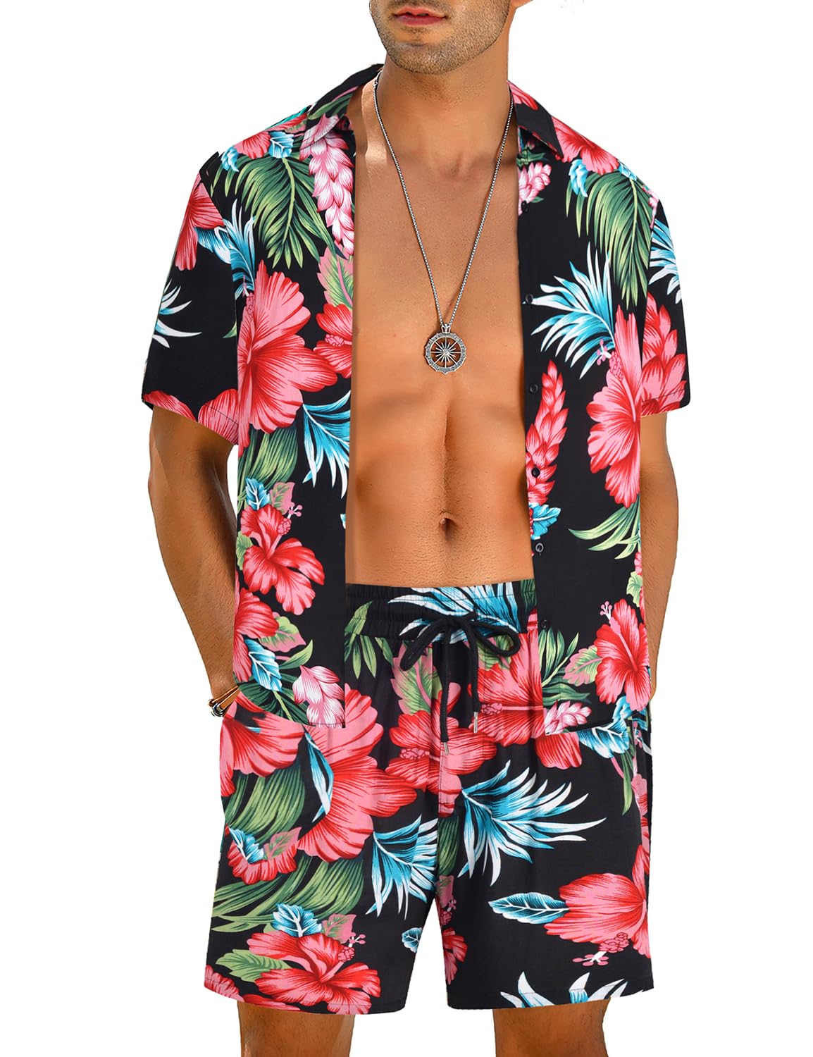 Casual Men's Apricot Vacation Style Shirt & Shorts Set