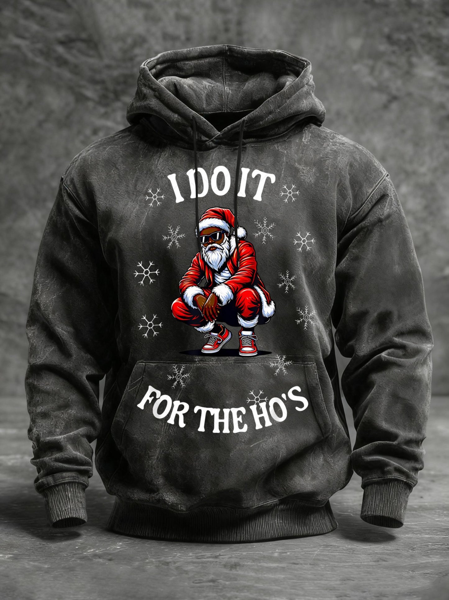 Men's African American Christmas Print Crew Neck Hooded Sweatshirt