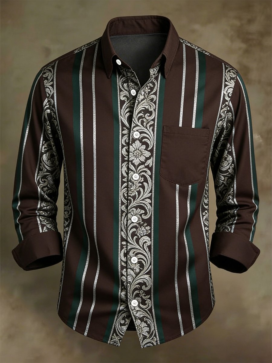 Men's Retro Business Casual Baroque Striped Long-Sleeved Shirt