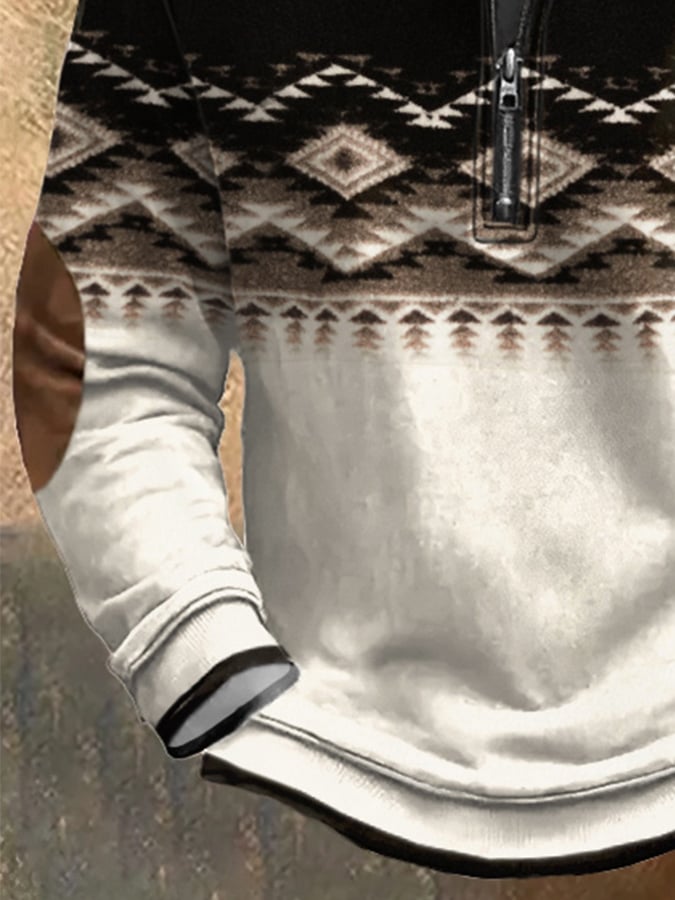 Men's Western Printed Zip Collar Sweatshirt
