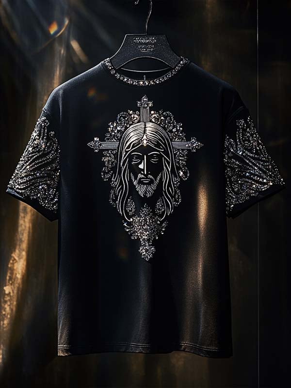 Men's Business Saint Cross Luxury Printed Cotton Short Sleeve T-Shirt