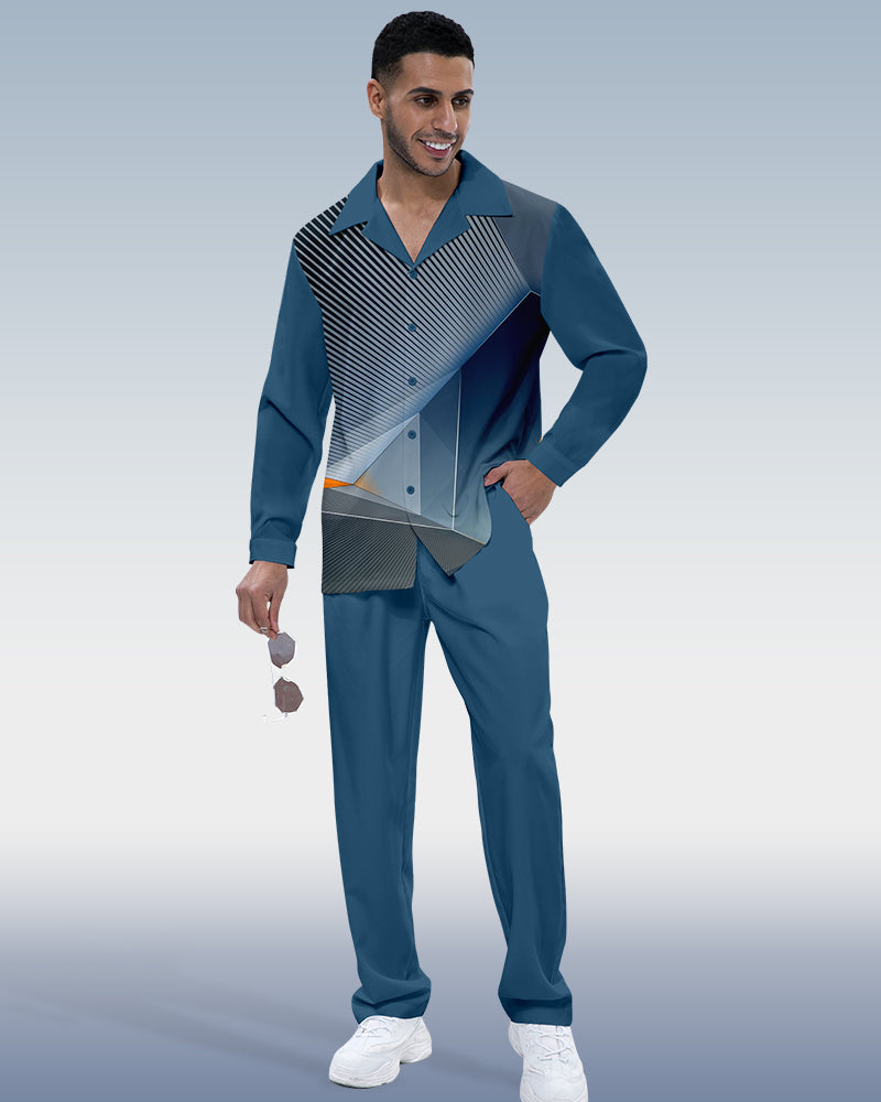Men's Gradient Print Long Sleeve Shirt Walking Suit 372