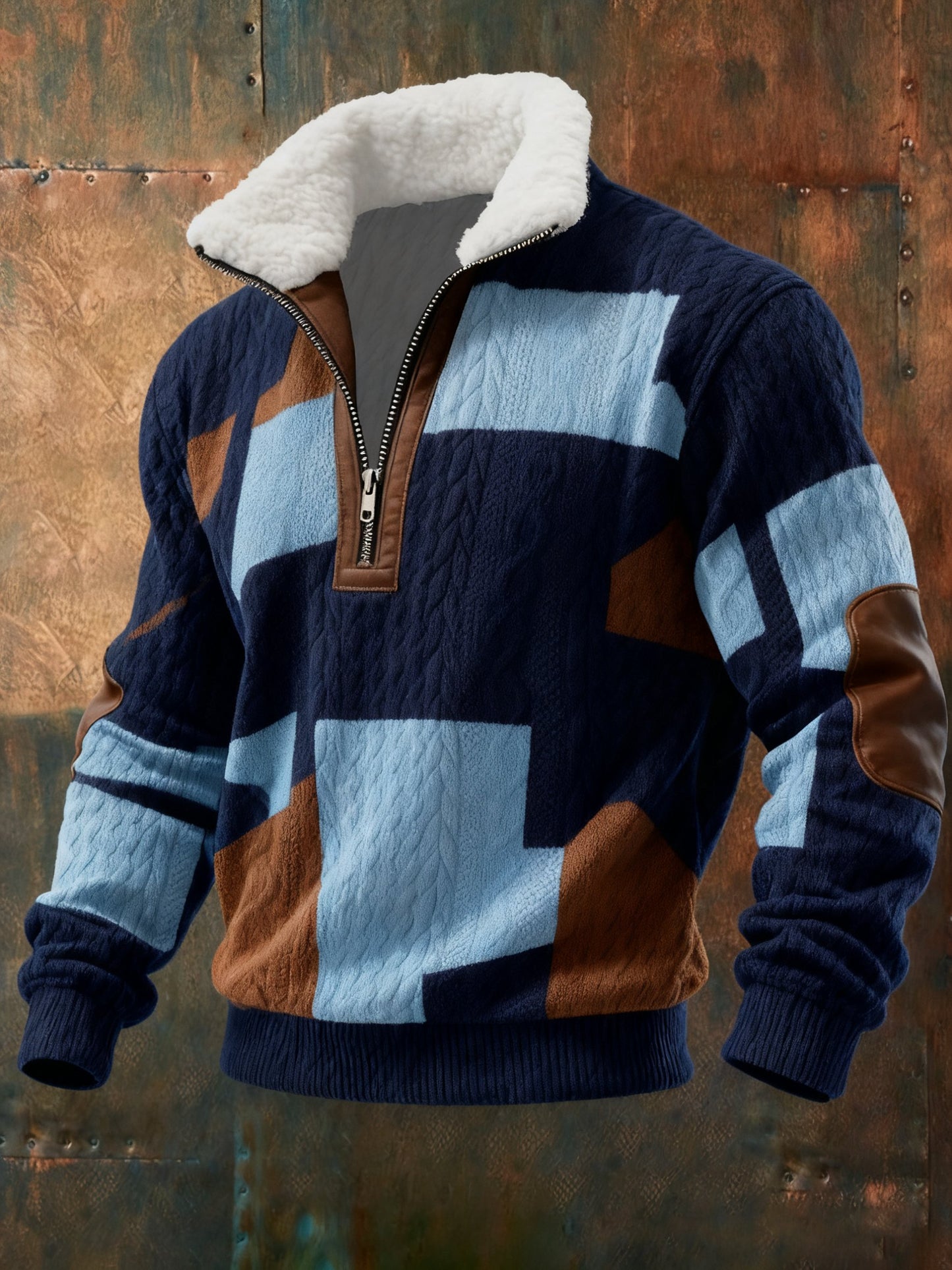 Men's Cable Textured Print Casual Sweatshirt