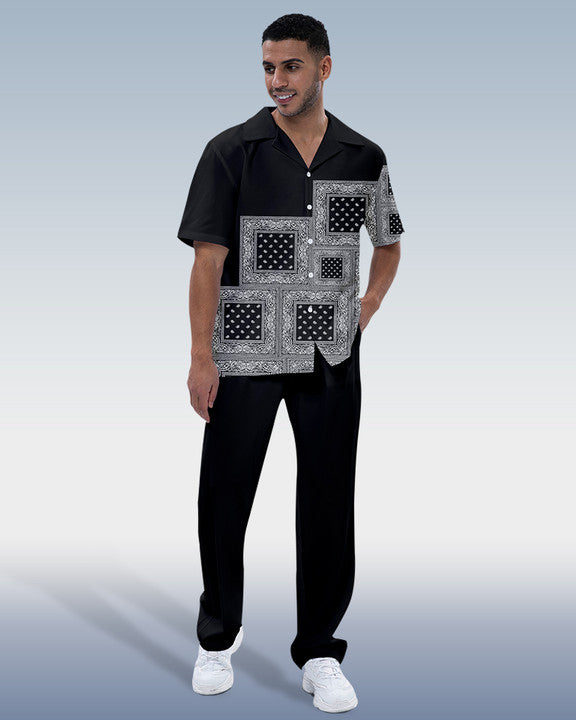 Rianmond Men's Black Paisley Shirt Walking Set 248