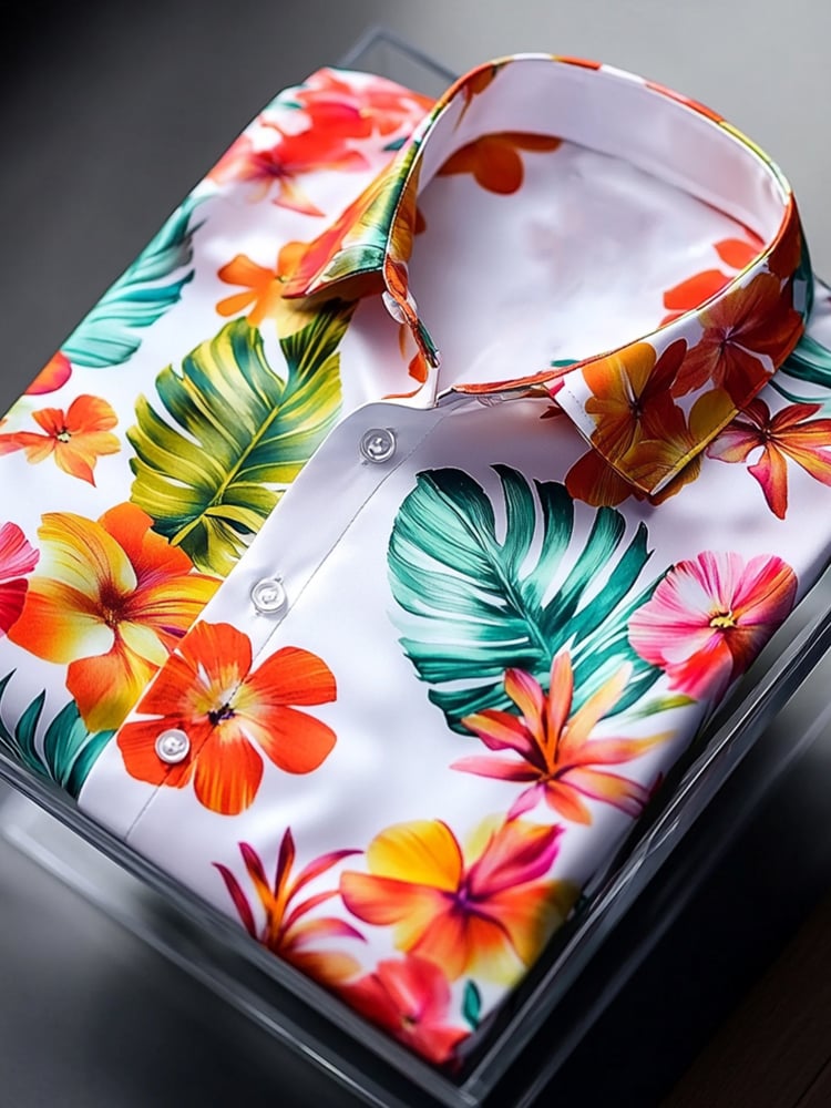 Men's Satin Luxe Hawaiian Large Floral Short Sleeve Button Shirt