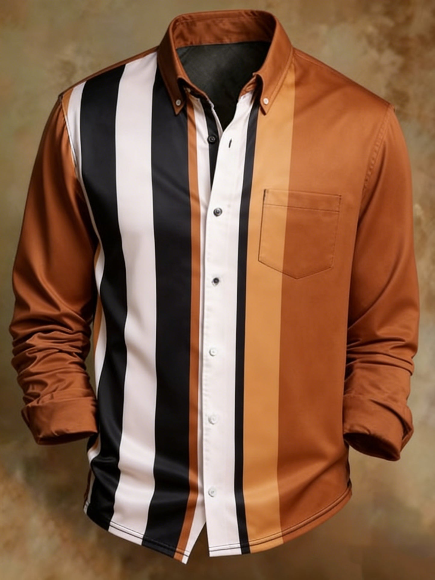 Men's Retro Abstract Art Print Orange Striped Pattern Business Style Shirt