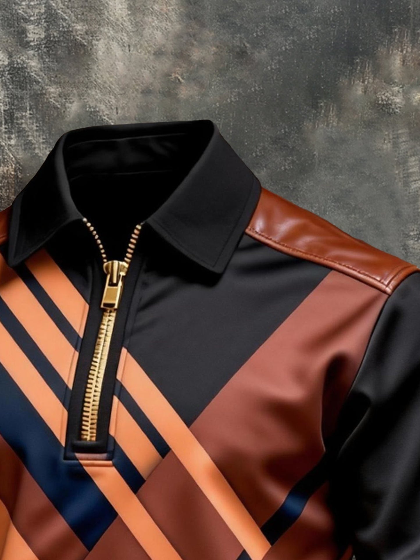 Men's Vintage Color-Block Printed Zip-Up Hoodie