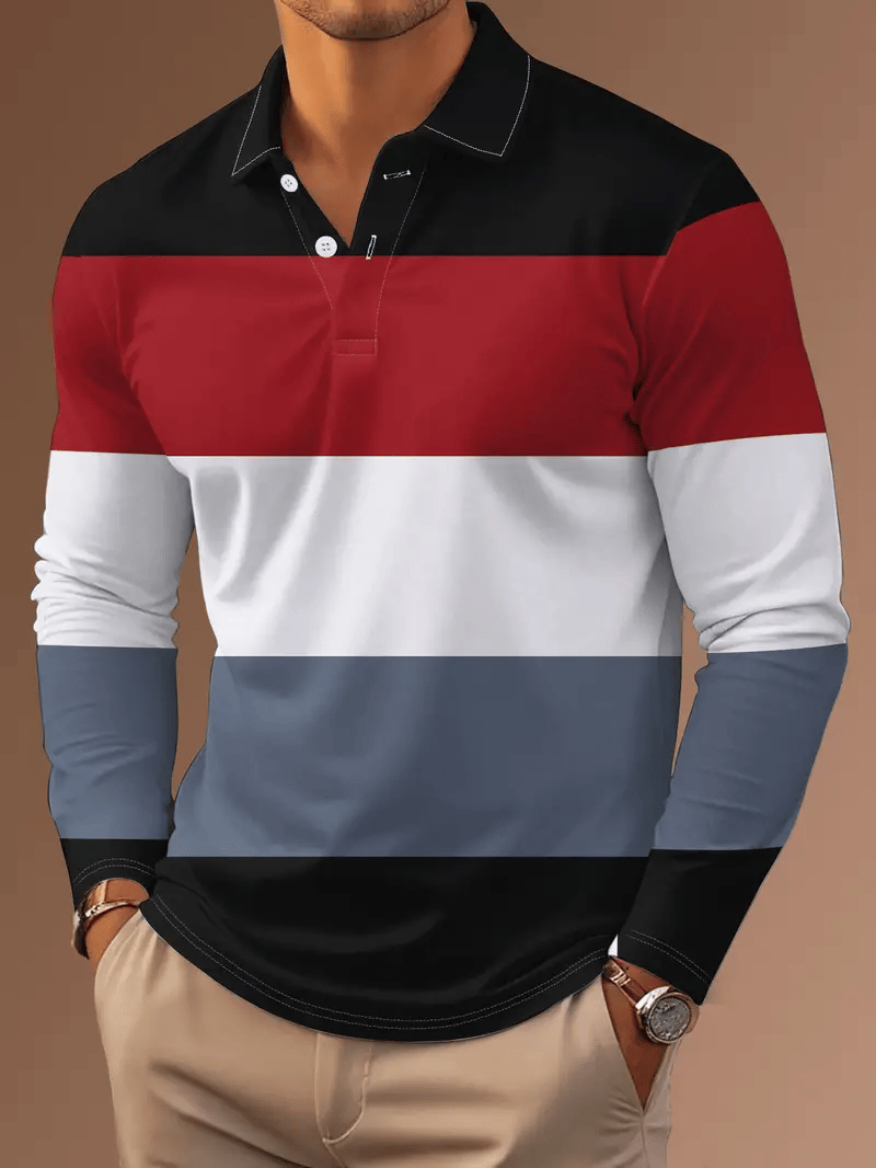 Men's Business Casual Striped Long Sleeve Polo