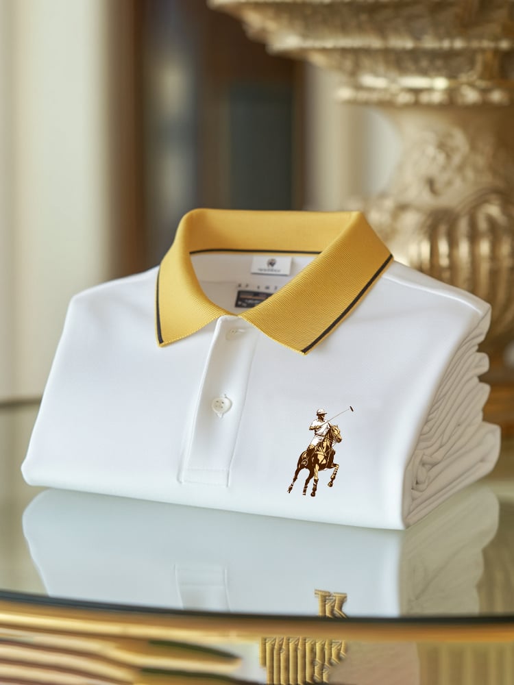 Men's Classic Business Check Logo Button Short Sleeve Polo Shirt