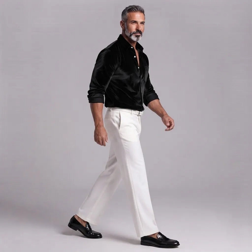 Men's Velvet Solid Color Button-Down Chest Pocket Long Sleeve Shirt