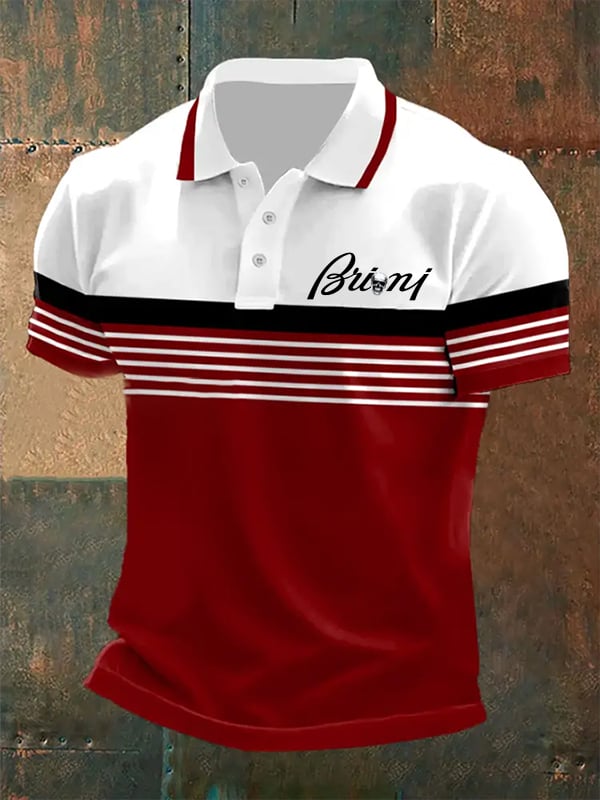 Men's Business Print Short Sleeve Button-Down Polo Shirt