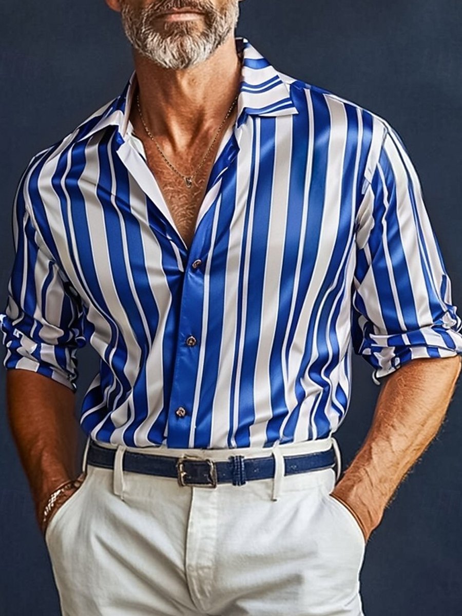 Men's Luxury Striped Long-Sleeve Shirt