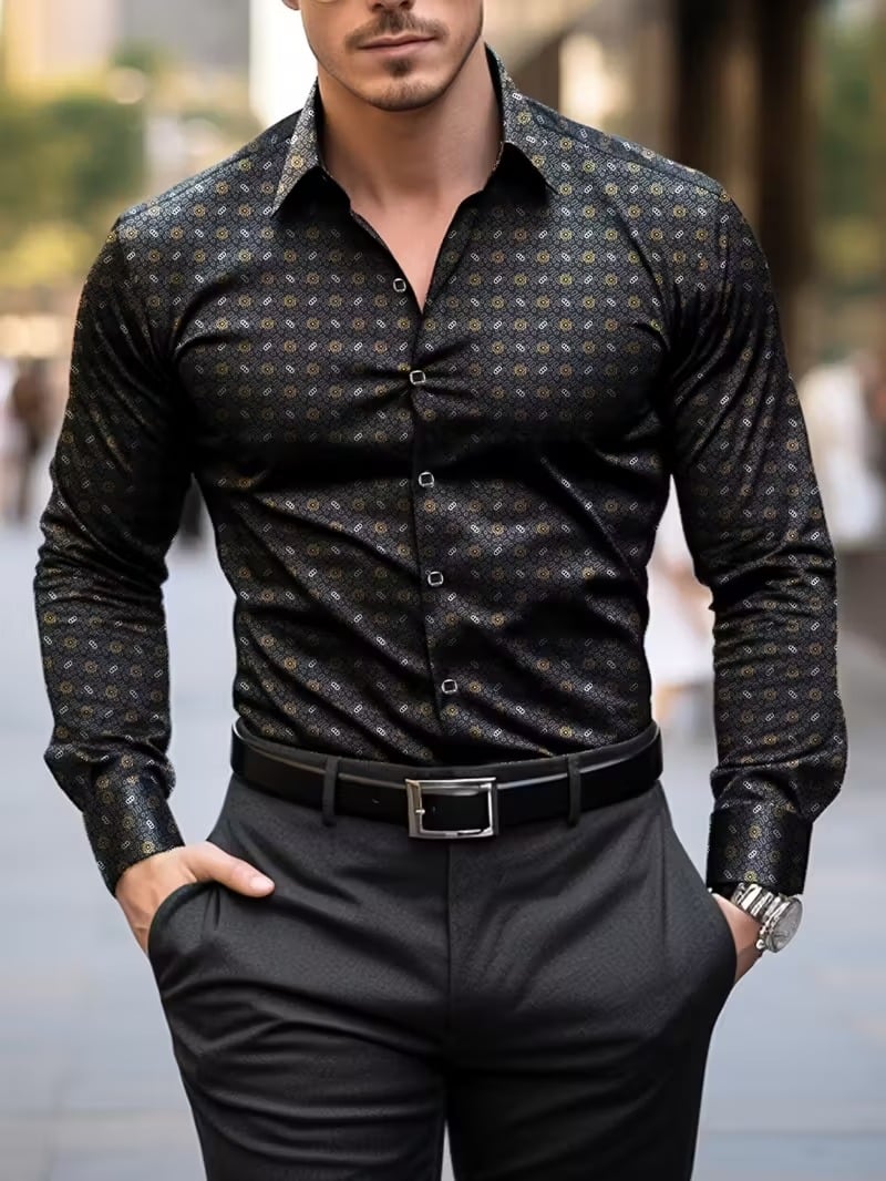 Men's Street Style Business Casual Printed Long Sleeve Shirt
