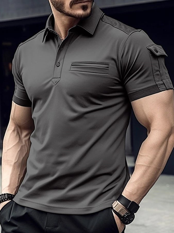 Sports Casual Slim Fit Short Sleeve Half Button Polo Shirt