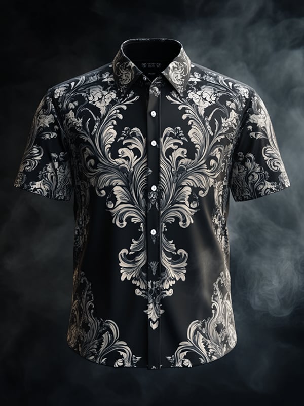 Men's Vintage Dark Baroque Print Short Sleeve Shirt
