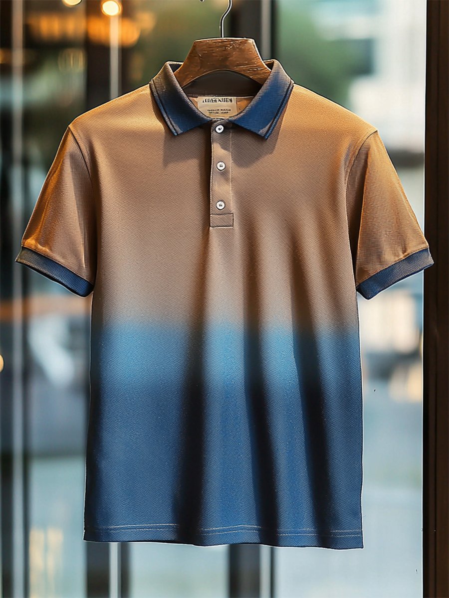 Men's Casual Holiday Gradient Print Button Short Sleeve Polo Shirt