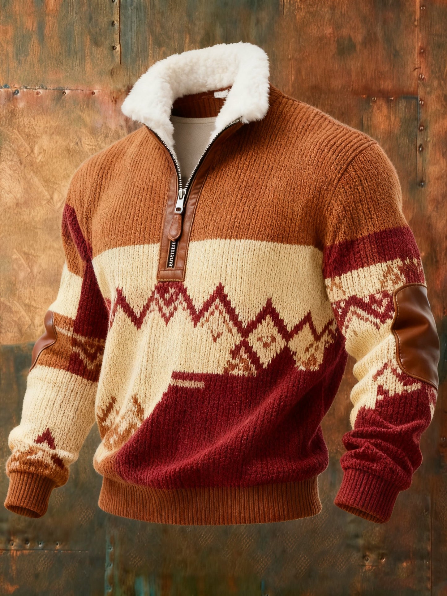 Men's Geometric Print Western Plaid Casual Sweatshirt
