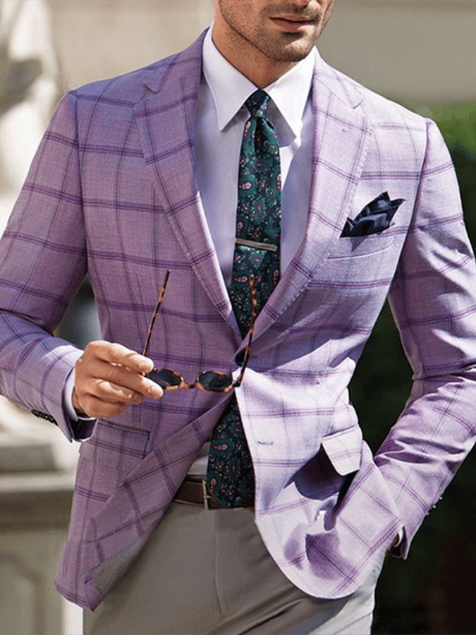Men's Vintage Single-Breasted Plaid Gentleman's Business Suit Jacket