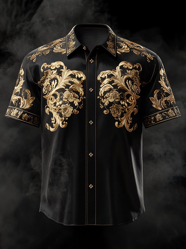 Men's Vintage Dark Baroque Print Short Sleeve Shirt
