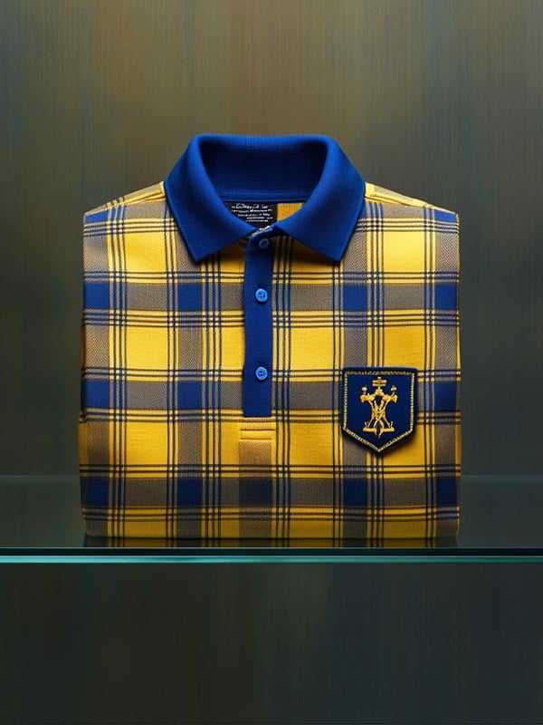 Men's Check Business Casual Short Sleeve Polo Shirt