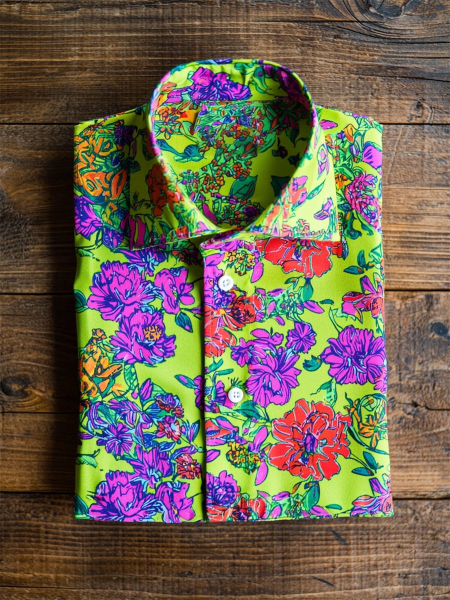 Men's Satin Luxe Hawaiian Print Short Sleeve Button Shirt