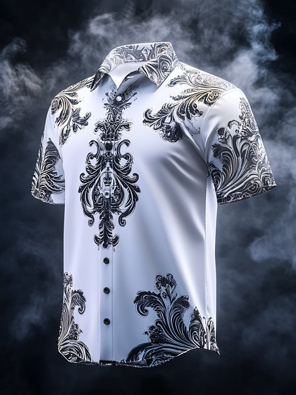Men's Vintage Dark Baroque Print Short Sleeve Shirt