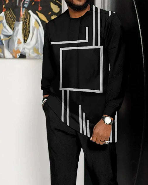 Men's Colorblock Print Long Sleeve Sports Walking Suit -310