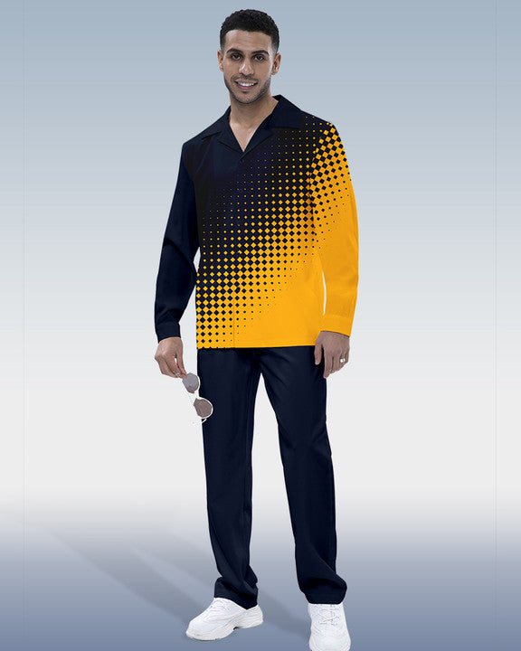 Suitmens Men's Colorblock Print Long Sleeve Shirt Walking Set 204