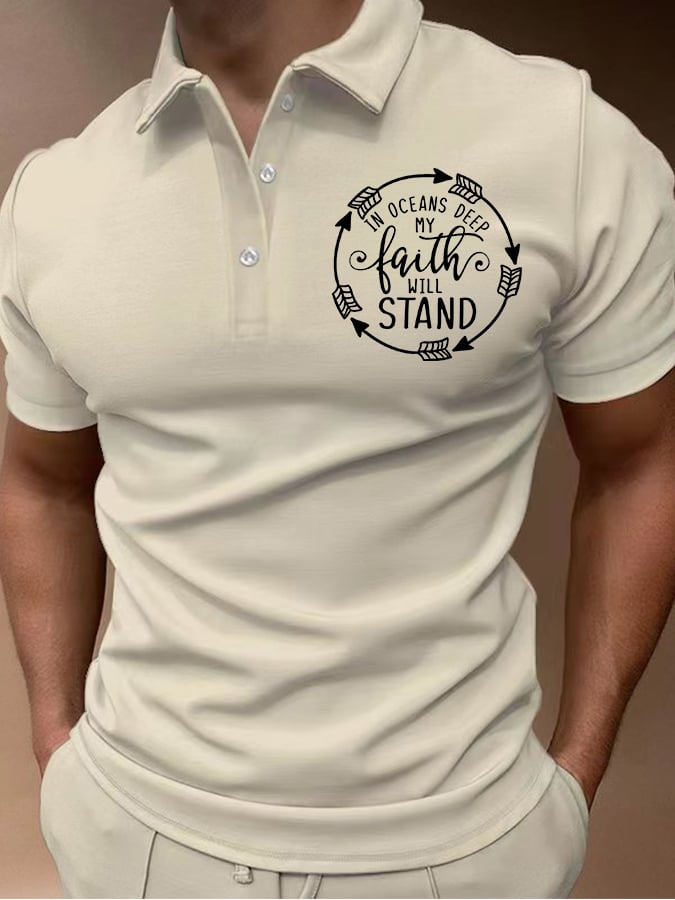 In Oceans Deep My Faith Will Stand Men's Short Sleeve Casual Printed POLO Shirt