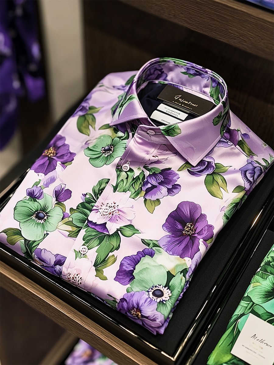 Men's Satin Luxe Hawaiian Print Short Sleeve Button Shirt
