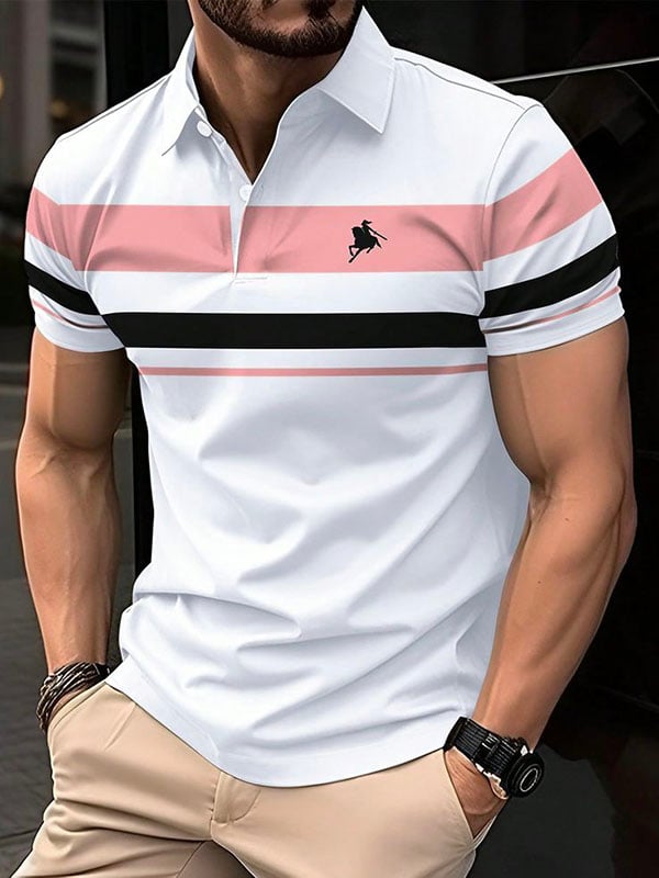 Men's Business Logo Button-Down Short Sleeve Polo Shirt