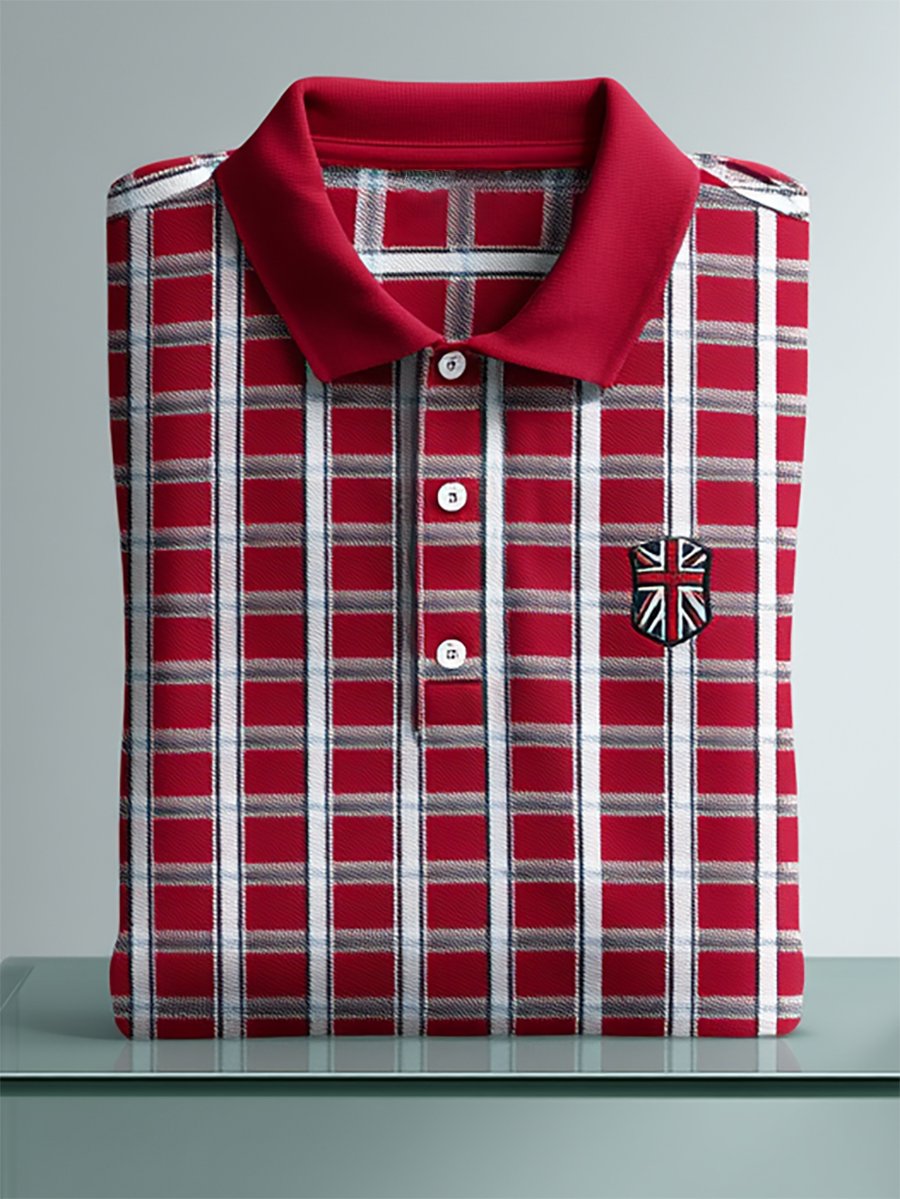 Men's Business Casual Union Jack Button Short Sleeve Polo Shirt