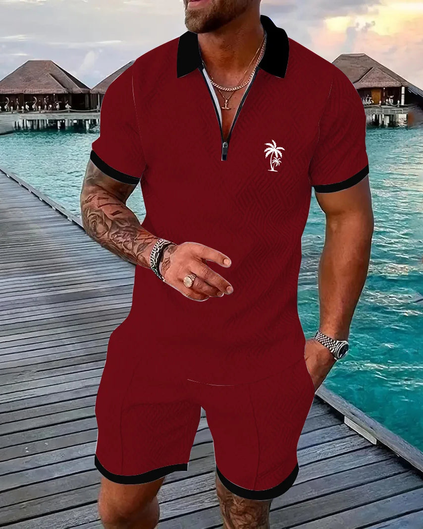 Suitmens Men's Daily Casual Collar Zipper Polo Shirt Set 213