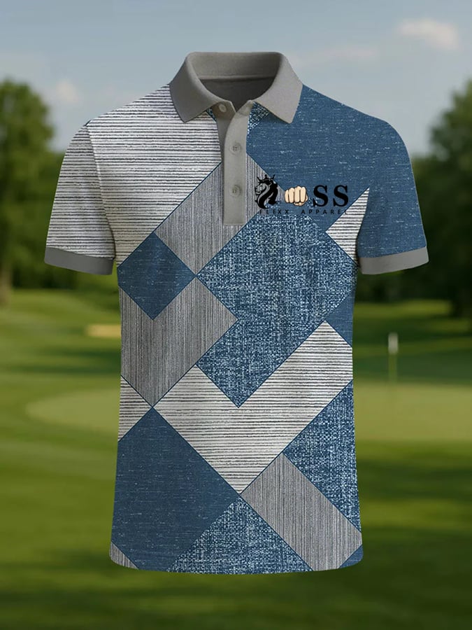 Men's Retro Letter Design Printed Casual Polo Shirt