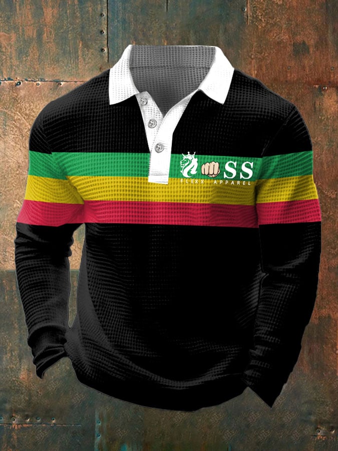 Men's Business Casual Contrast Waffle Polo Top