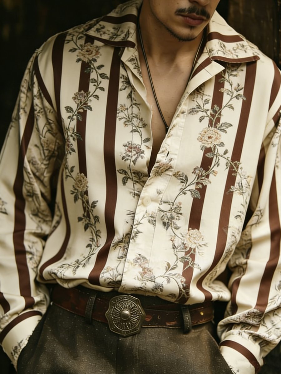 Men's Luxury Floral Print Long-Sleeve Shirt