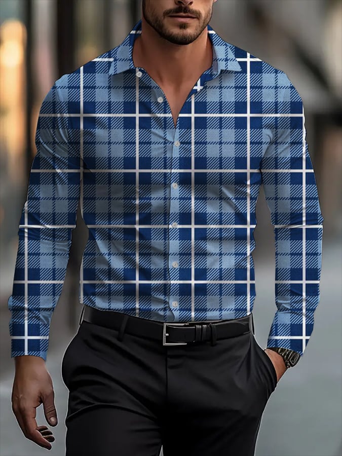 Men's Business Casual Striped Long Sleeve Shirt