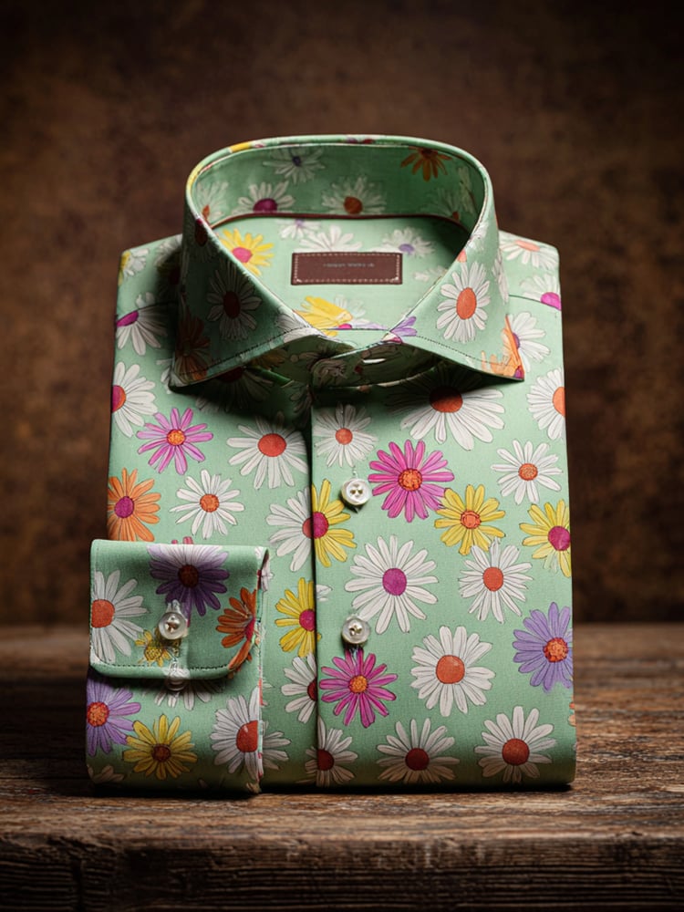Men's Business Casual Floral Lapel Short Sleeve Shirt