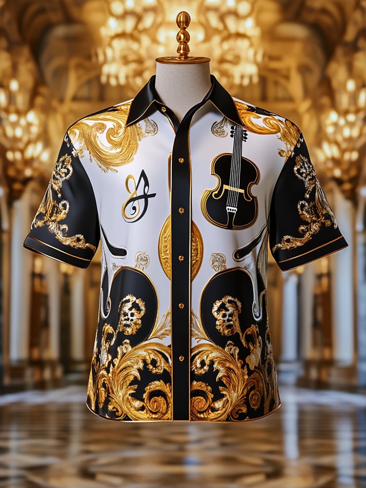 Men's Satin Luxe Print Short Sleeve Button Shirt