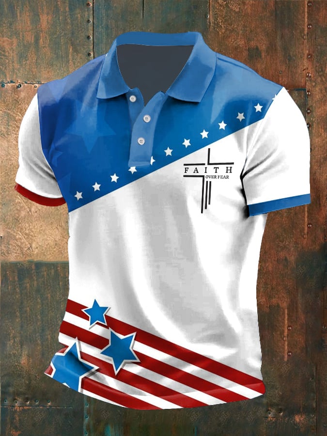 Men's Casual Faith Independence Day Printed POLO Shirt