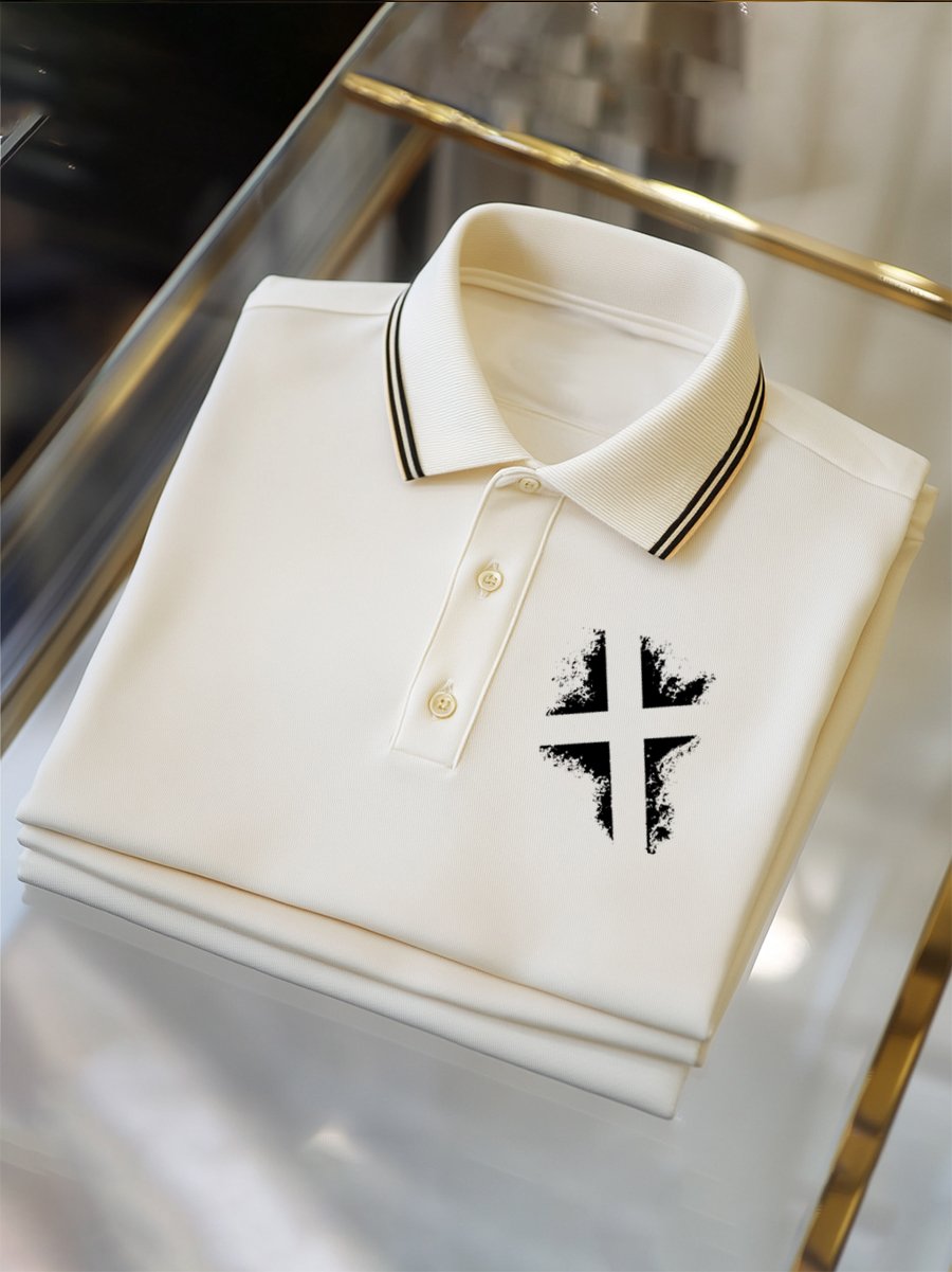 Men's Business Casual Cross Button Short Sleeve Polo Shirt