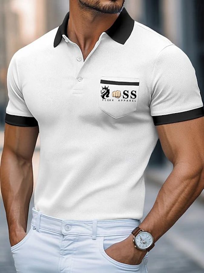 Men's Fashion Business Letter Printed Casual Polo Shirt