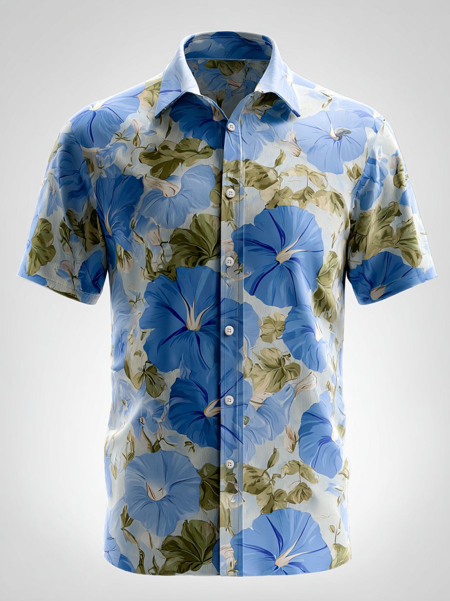 Men's Business Casual Floral Graphic Lapel Short Sleeve Shirt