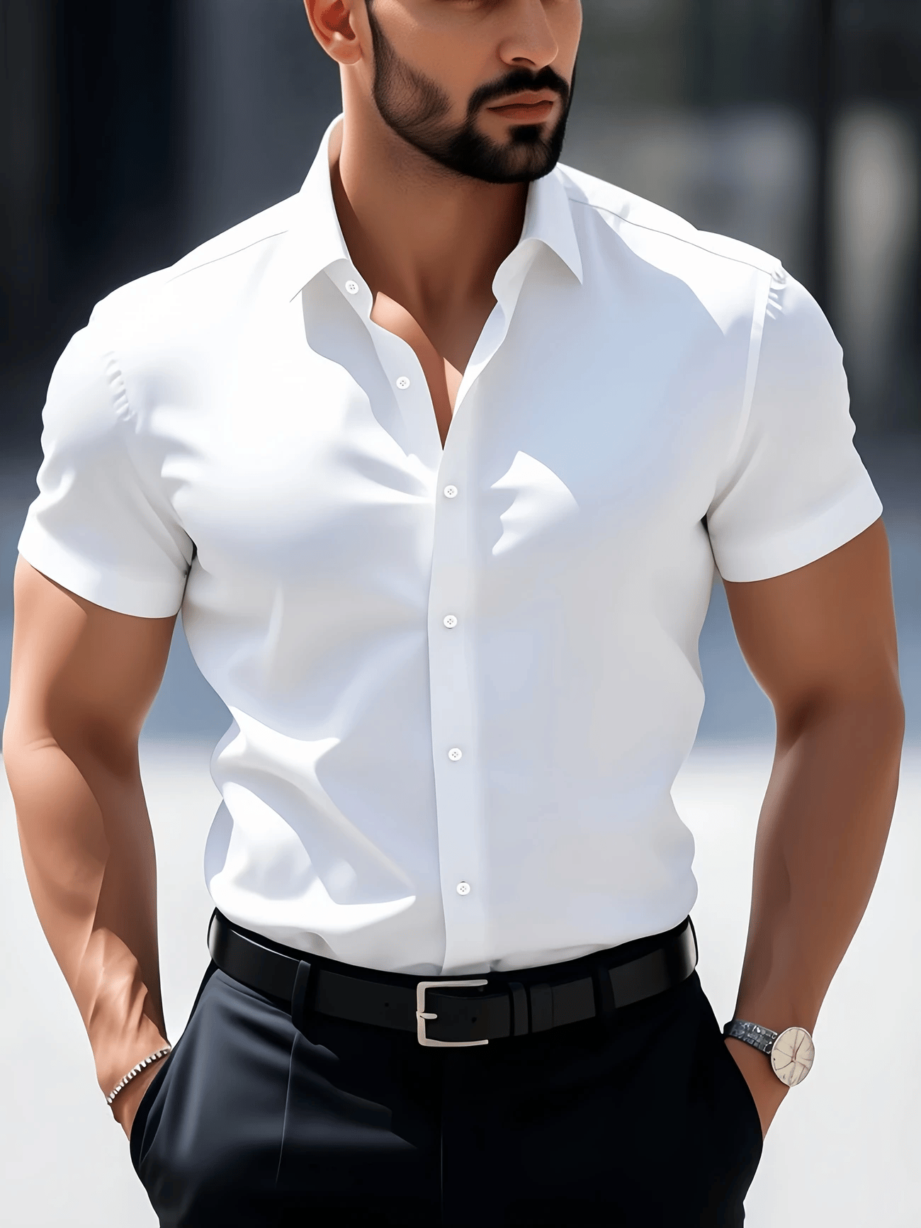 Men's Business Casual Button Short-sleeved Shirt