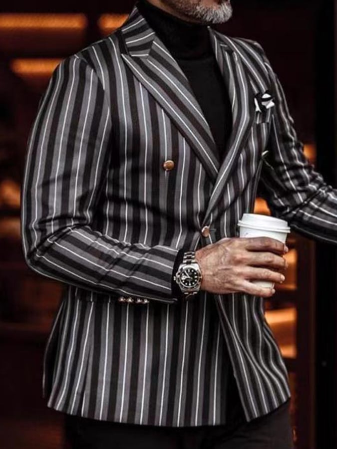 Men's Stylish Striped Double Breasted Two Button Blazer