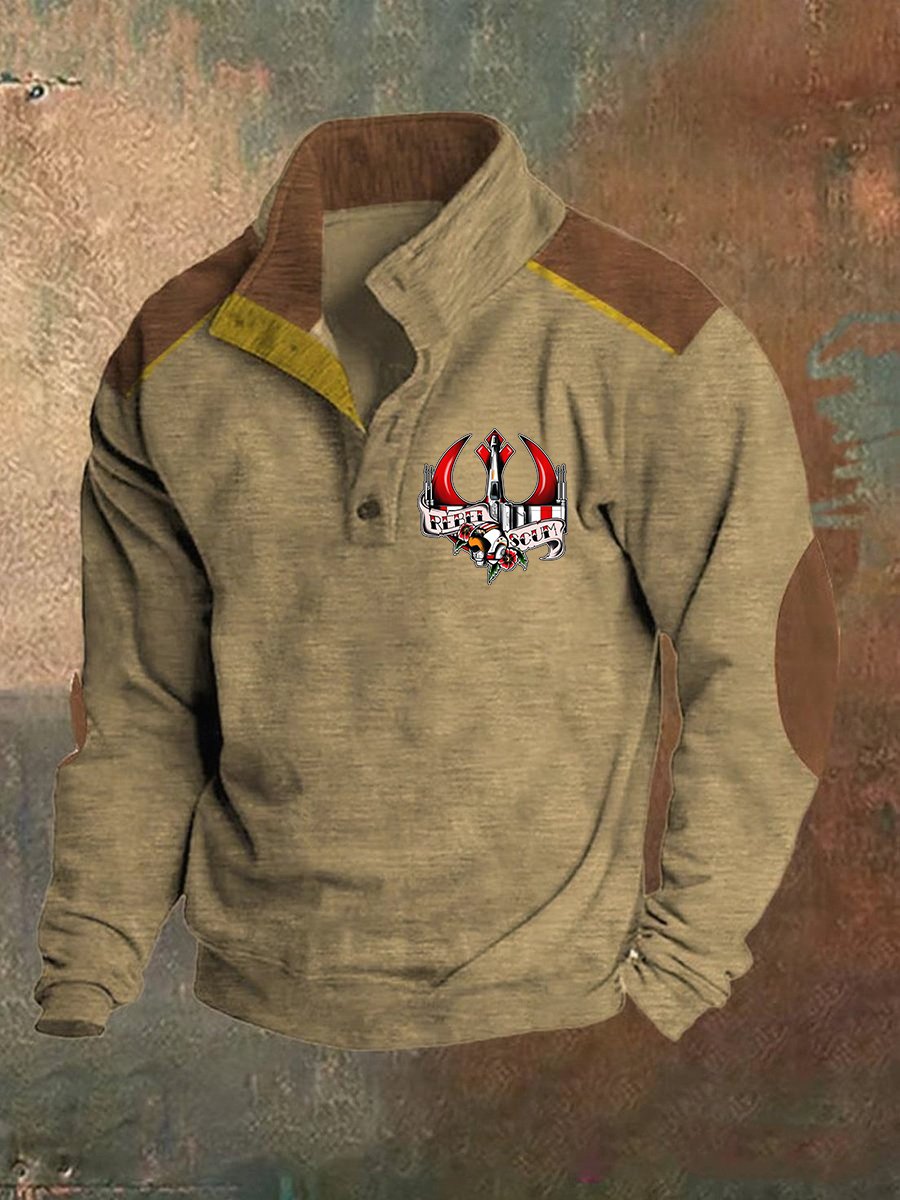 Men's Vintage Polo Neck Logo Button Sweatshirt